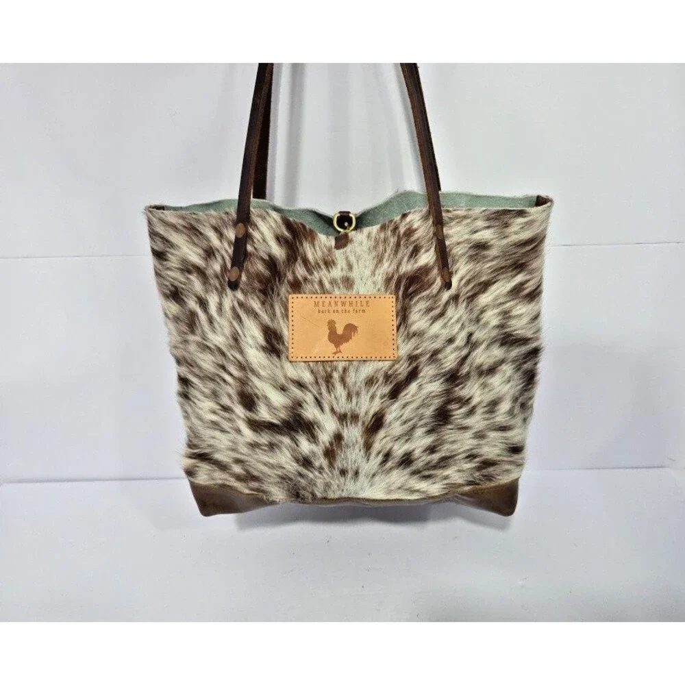 Meanwhile Back on the Farm Hair On Hide Cow XL 16" TOTE BAG AUTHENTIC $375 - Picture 4 of 9